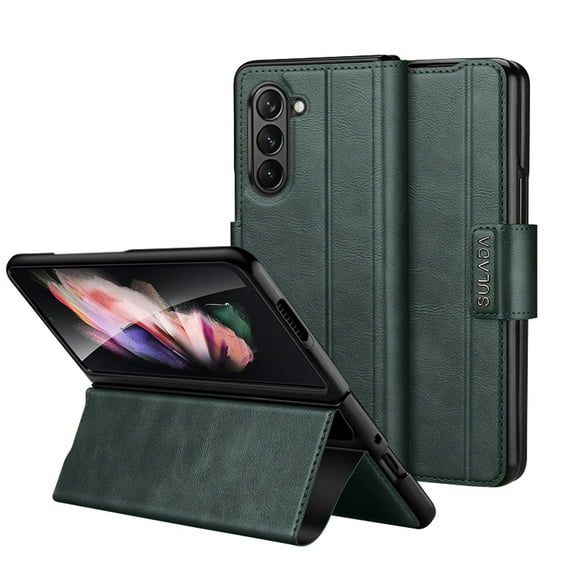 ELEHOLD Leather Case for Samsung Galaxy Z Fold 5 Premium PU Leather Case Full Body All-Inclusive Protection Flip Case Magnetic Closure Shockproof Cover for Samsung Z Fold 5 for Men Women, Darkgreen