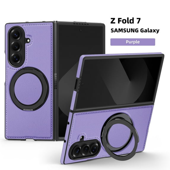 ELEHOLD Leather Case for Samsung Galaxy Z Fold 7,Strong Magnetic Compatible with Mag Safe 360 Rotation Ring Kickstand Function Anti-Scratches Protective Case for Samsung Galaxy Z Fold 7,Purple