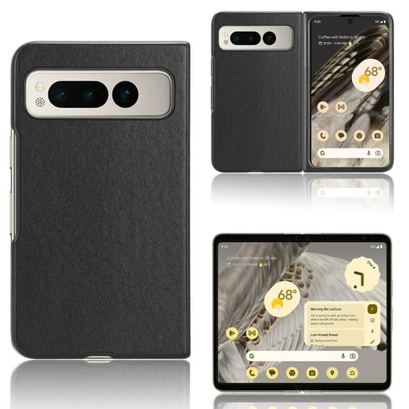 ELEHOLD Leather Case for Google Pixel Fold, PU Leather Back Cover Slim Lightweight Shockproof Phone Case for Google Pixel Fold 2023,Black