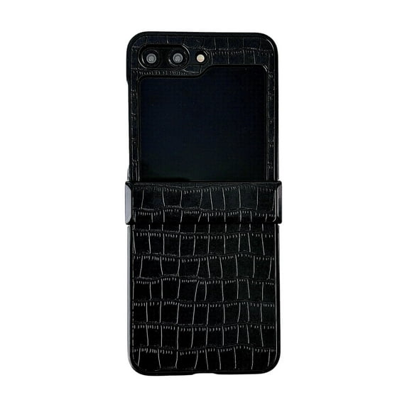 ELEHOLD Leather Case for Samsung Galaxy Z Flip 6, Crocodile Pattern soft TPU Slim Thin Shockproof Case with Hinge Protection,Black