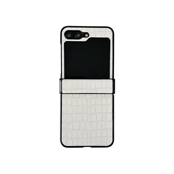 ELEHOLD Leather Case for Samsung Galaxy Z Flip 6, Crocodile Pattern soft TPU Slim Thin Shockproof Case with Hinge Protection,White