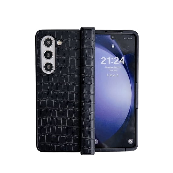 ELEHOLD Leather Case for Samsung Galaxy Z Fold 6, Crocodile Pattern soft TPU Slim Thin Shockproof Case with Hinge Protection,Black