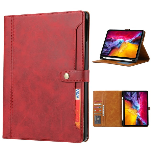 ELEHOLD Leather Case for iPad Pro 12.9 2022/2021/2020/2018 Multi-Functional Flip Leather Wallet Case with Front Pocket Card Slots Kickstand Pencil Holder Shockproof Business Men Women Case Cover,Red