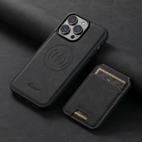 ELEHOLD Leather Case for iPhone 12 Pro / 12 Premium Lychee Texture Leather Case with Detachable Magnetic Card Holder Compatible with MagSafe Charging Shockproof Case for iPhone 12 Pro / 12 6.1",black