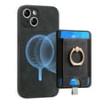 thumbnail image 1 of ELEHOLD Leather Case for iPhone 13 Magnetic Detachable Card Holder Magnetic 2 in 1 Wallet Case with Ring Holder Kickstand Compatible with Mag Safe Shockproof Cover,black, 1 of 8