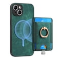 thumbnail image 1 of ELEHOLD Leather Case for iPhone 13 Magnetic Detachable Card Holder Magnetic 2 in 1 Wallet Case with Ring Holder Kickstand Compatible with Mag Safe Shockproof Cover,green, 1 of 8