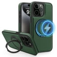 thumbnail image 1 of ELEHOLD Leather Case for iPhone 14 Plus,Strong Magnetic Compatible with Mag Safe 360 Rotation Ring Kickstand Function Anti-Scratches Protective Case for iPhone 14 Plus,Darkgreen, 1 of 9