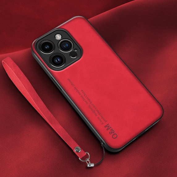ELEHOLD Leather Case for iPhone 14 Pro Max 6.7", Skin-Friendly Premium Leather Lens Protection with Wrist Strap Compatible with Magnetic Car Mount Shockproof Case,Red