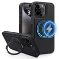 thumbnail image 1 of ELEHOLD Leather Case for iPhone 14,Strong Magnetic Compatible with Mag Safe 360 Rotation Ring Kickstand Function Anti-Scratches Protective Case for iPhone 14,Black, 1 of 9