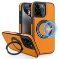thumbnail image 1 of ELEHOLD Leather Case for iPhone 14,Strong Magnetic Compatible with Mag Safe 360 Rotation Ring Kickstand Function Anti-Scratches Protective Case for iPhone 14,Orange, 1 of 9