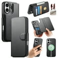 thumbnail image 1 of ELEHOLD Leather Case For iPhone 16 Plus 2-in-1 Shockproof Cover, With Magnetic Detachable Flip Card Holder Wallet, Kickstand & Wristband, MagSafe Compatible, Black, 1 of 15