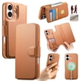 thumbnail image 1 of ELEHOLD Leather Case For iPhone 16 Plus 2-in-1 Shockproof Cover, With Magnetic Detachable Flip Card Holder Wallet, Kickstand & Wristband, MagSafe Compatible, Brown, 1 of 15