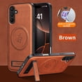 thumbnail image 1 of ELEHOLD Leather Magnetic Case For Samsung Galaxy A35, Stand Anti-Fingerprint Wireless Charging Shockproof Leather Stand Magnetic Case Cover For Samsung Galaxy A35,Brown, 1 of 4