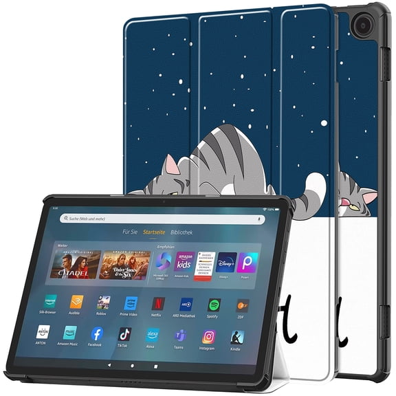 ELEHOLD Leather Protective Case for Amazon Fire Max 11 2023 Adjustable Kickstand Magnetic Folio Slim Shockproof Case for Fire Max 11(2023, 13th Gen),Cat