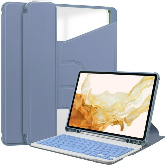 ELEHOLD Leather Protective Case for Samsung Galaxy Tab S9 Plus,Clear Back Case Multi-Angle Kickstand 360° Rotating Swivel Stand Full-body Protective Shockproof Cover for Galaxy Tab S9+,Purple