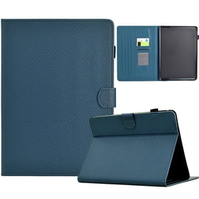 ELEHOLD Leather Wallet Case For Amazon Fire HD 8 (8th/7th/6th Generation) Fiber Pattern Lightweight Folio Stand Cover, Auto Sleep&Week Function, Full Body Protection, Darkblue