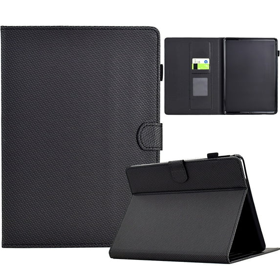 ELEHOLD Leather Wallet Case For Amazon Kindle Paperwhite 5 (11th Generation) 2021 Fiber Pattern Lightweight Folio Stand Cover, Auto Sleep&Week Function, Full Body Protection, Black