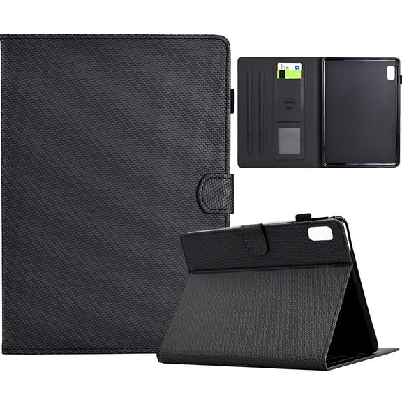 ELEHOLD Leather Wallet Case For Lenovo Tab M9 2023 Fiber Pattern Lightweight Folio Stand Cover, Auto Sleep&Week Function, Full Body Protection, Black
