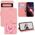 thumbnail image 1 of ELEHOLD Leather Wallet Case for Google Pixel 7 Pro,Butterfly Pattern with Card Slots Kickstand Magnetic Clasp Shockproof Protective Case for Women Girls,Pink, 1 of 6