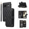 thumbnail image 1 of ELEHOLD Leather Wallet Case for Google Pixel 7A with Zipper Card Wallet Pocket Magnetic Buckle Stand Function Detachable Crossbody Metal Chain Strap Lanyard Shockproof Case,black, 1 of 8
