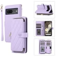 thumbnail image 1 of ELEHOLD Leather Wallet Case for Google Pixel 8 Pro with Zipper Card Wallet Pocket Magnetic Buckle Stand Function Detachable Crossbody Metal Chain Strap Lanyard Shockproof Case,purple, 1 of 8