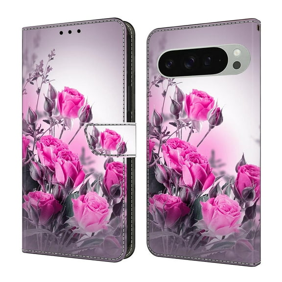 ELEHOLD Leather Wallet Case for Google Pixel 9A with Lanyard, Credit Card Slot Anti-Scratch Protection Durable Magnetic Closure Kickstand Flip Wallet Cover for Women,M