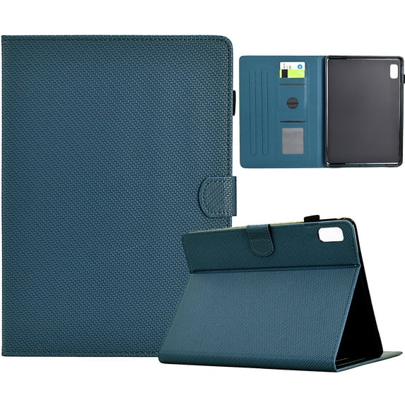 ELEHOLD Leather Wallet Case For Lenovo Tab M9 2023 Fiber Pattern Lightweight Folio Stand Cover, Auto Sleep&Week Function, Full Body Protection, Darkblue