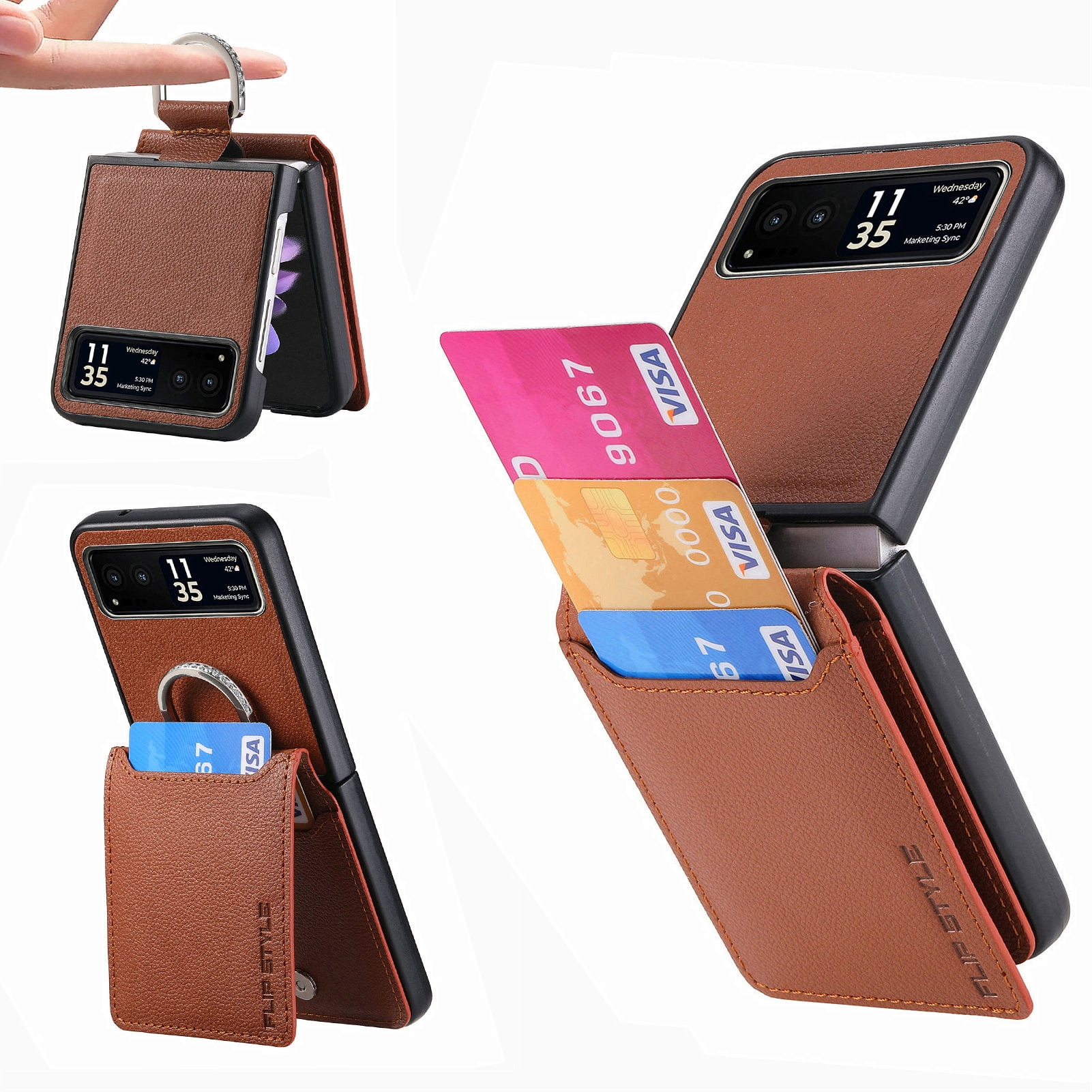 ELEHOLD Leather Wallet Case for Motorola Razr 40 with Card Slot Finger Ring Holder Slim Thin
