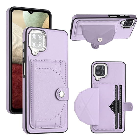 ELEHOLD Leather Wallet Case For Samsung Galaxy A12,Premium Leather Material with Back Card Holders Magnetic Button Full Body Shockproof Luxury Case,Purple