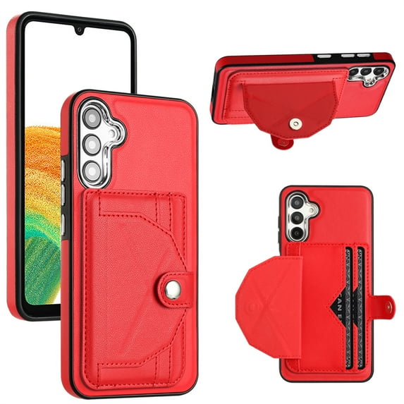 ELEHOLD Leather Wallet Case For Samsung Galaxy A13 5G,Premium Leather Material with Back Card Holders Magnetic Button Full Body Shockproof Luxury Case,Red