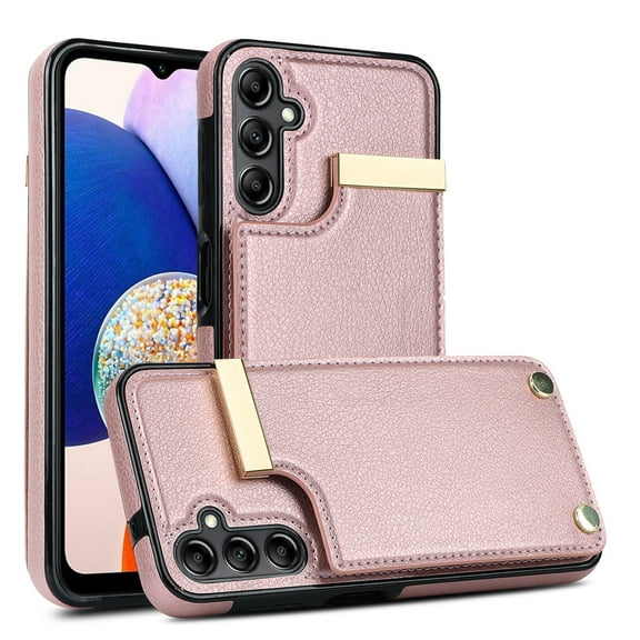 ELEHOLD Leather Wallet Case for Samsung Galaxy A14 5G Premium Leather Material with Organ Card Slots Holders Full Body Protection Shockproof Anti-Fingerprint Purse Case,rosegold