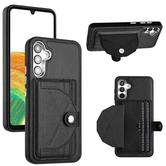ELEHOLD Leather Wallet Case For Samsung Galaxy A34 5G,Premium Leather Material with Back Card Holders Magnetic Button Full Body Shockproof Luxury Case,Black