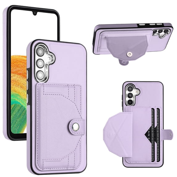 ELEHOLD Leather Wallet Case For Samsung Galaxy A34 5G,Premium Leather Material with Back Card Holders Magnetic Button Full Body Shockproof Luxury Case,Purple