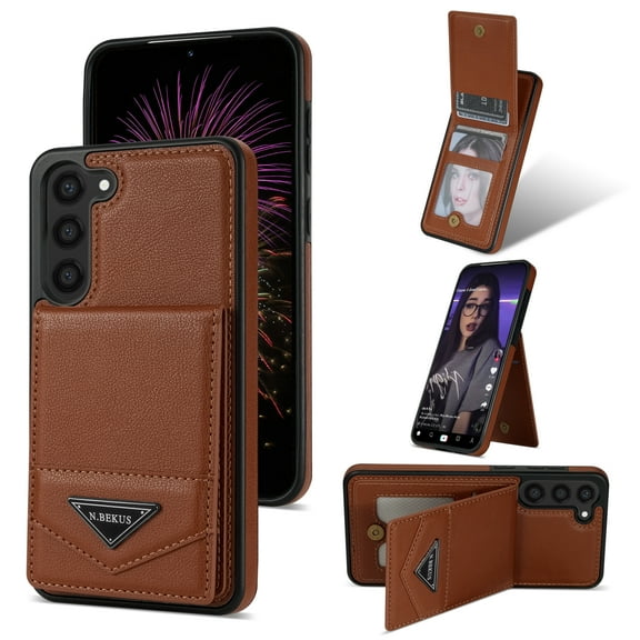 ELEHOLD Leather Wallet Case for Samsung Galaxy A52 with Back Flip Card Slots Magnetic Buckle Kickstand Function Shockproof Protective Leather Case for Samsung Galaxy A52,brown