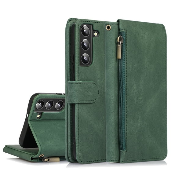 ELEHOLD Leather Wallet Case for Samsung Galaxy A54 5G,with 8 Card Slots Zipper Pocket Wrist Strap Kickstand Function Premium Luxury Leather Case,Darkgreen