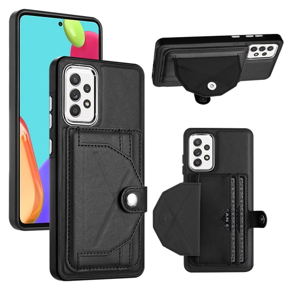 ELEHOLD Leather Wallet Case For Samsung Galaxy A72,Premium Leather Material with Back Card Holders Magnetic Button Full Body Shockproof Luxury Case,Black