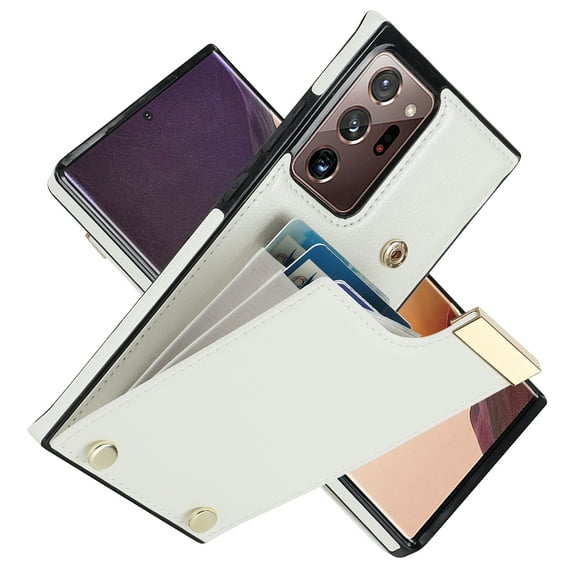 ELEHOLD Leather Wallet Case for Samsung Galaxy Note 20,Premium Leather Material with Organ Card Slots Holders Full Body Protection Shockproof Anti-Fingerprint Purse Case,White