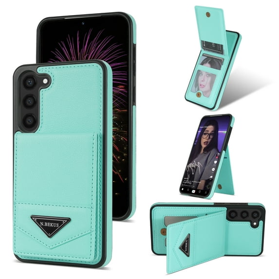ELEHOLD Leather Wallet Case for Samsung Galaxy S21 FE with Back Flip Card Slots Magnetic Buckle Kickstand Function Shockproof Protective Leather Case for Samsung Galaxy S21 FE,mint