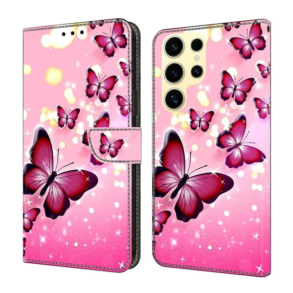 ELEHOLD Leather Wallet Case for Samsung Galaxy S21 Ultra with Lanyard, Credit Card Slot Anti-Scratch Protection Durable Magnetic Closure Kickstand Flip Wallet Cover for Women,O