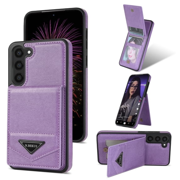 ELEHOLD Leather Wallet Case for Samsung Galaxy S22 with Back Flip Card Slots Magnetic Buckle Kickstand Function Shockproof Protective Leather Case for Samsung Galaxy S22,purple