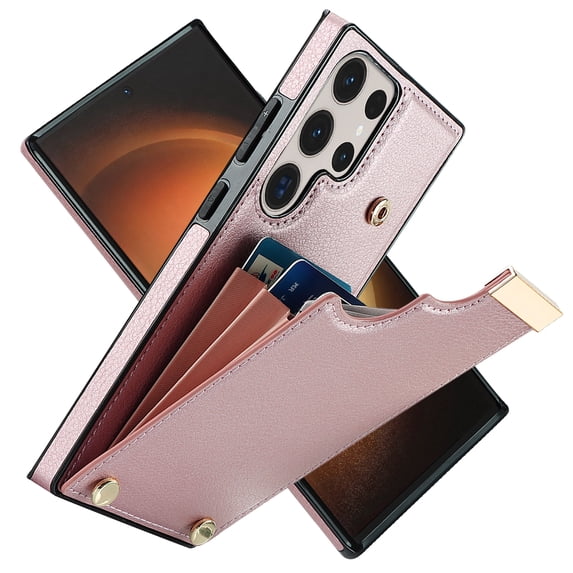 ELEHOLD Leather Wallet Case for Samsung Galaxy S22 Plus,Premium Leather Material with Organ Card Slots Holders Full Body Protection Shockproof Anti-Fingerprint Purse Case,Rosegold