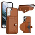 thumbnail image 1 of ELEHOLD Leather Wallet Case For Samsung Galaxy S22,Premium Leather Material with Back Card Holders Magnetic Button Full Body Shockproof Luxury Case,Brown, 1 of 6