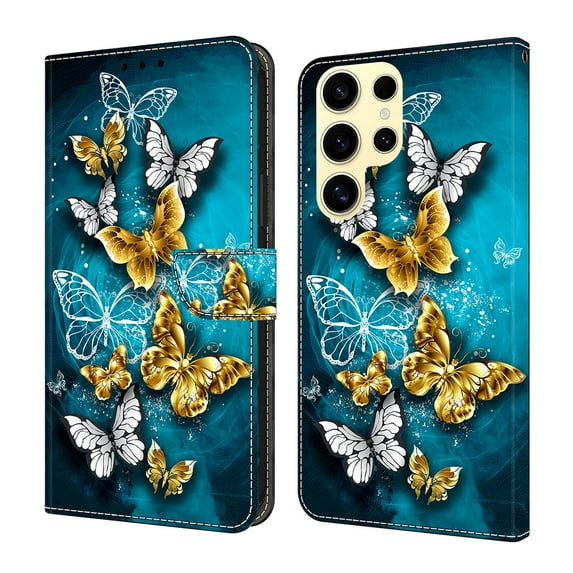 ELEHOLD Leather Wallet Case for Samsung Galaxy S22 Ultra with Lanyard, Credit Card Slot Anti-Scratch Protection Durable Magnetic Closure Kickstand Flip Wallet Cover for Women,R