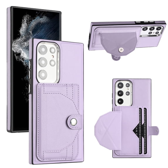 ELEHOLD Leather Wallet Case For Samsung Galaxy S22 Ultra,Premium Leather Material with Back Card Holders Magnetic Button Full Body Shockproof Luxury Case,Purple