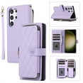 thumbnail image 1 of ELEHOLD Leather Wallet Case for Samsung Galaxy S22 with Zipper Card Wallet Pocket Magnetic Buckle Stand Function Detachable Crossbody Metal Chain Strap Lanyard Shockproof Case,purple, 1 of 8