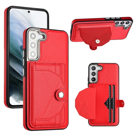 ELEHOLD Leather Wallet Case For Samsung Galaxy S23 Plus,Premium Leather Material with Back Card Holders Magnetic Button Full Body Shockproof Luxury Case,Red