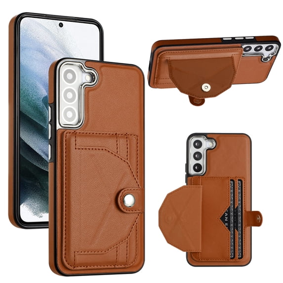 ELEHOLD Leather Wallet Case For Samsung Galaxy S23,Premium Leather Material with Back Card Holders Magnetic Button Full Body Shockproof Luxury Case,Brown