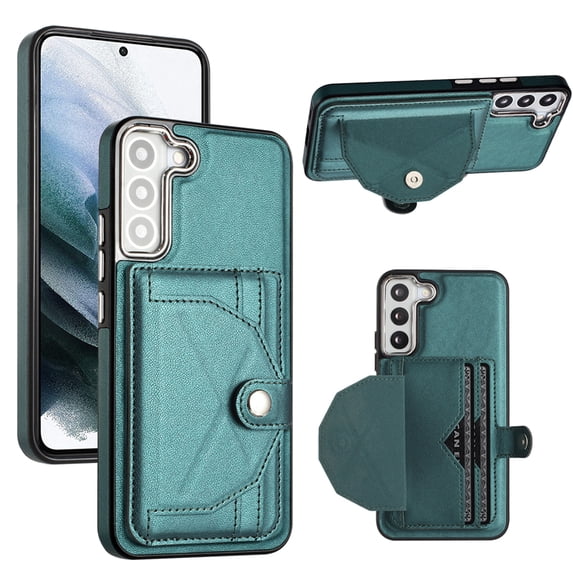 ELEHOLD Leather Wallet Case For Samsung Galaxy S23,Premium Leather Material with Back Card Holders Magnetic Button Full Body Shockproof Luxury Case,Green