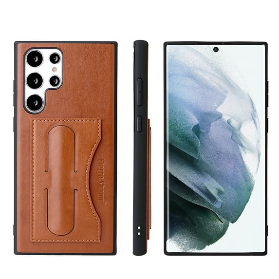 ELEHOLD Leather Wallet Case for Samsung Galaxy S23 Ultra 6.8" Back Card Holder Hidden Kickstand Premium Leather Full Body Shockproof Protection Case,Brown