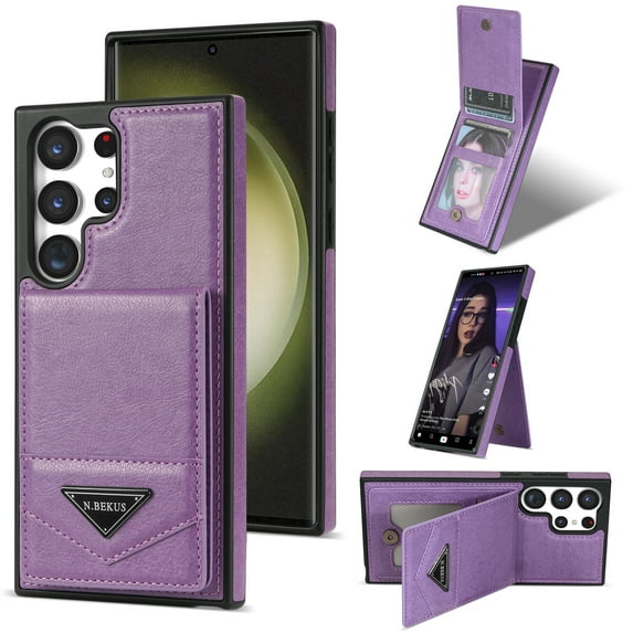 ELEHOLD Leather Wallet Case for Samsung Galaxy S23 Ultra with Back Flip Card Slots Magnetic Buckle Kickstand Function Shockproof Protective Leather Case for Samsung Galaxy S23 Ultra,purple